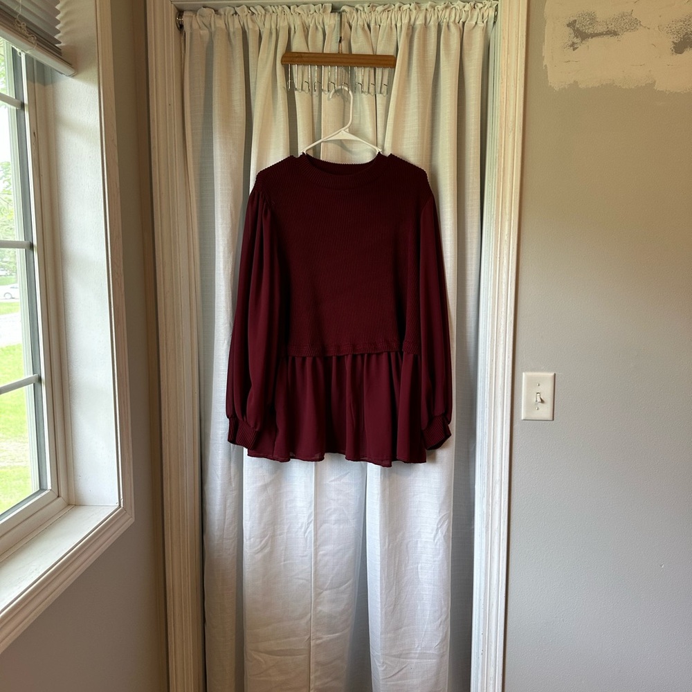 SHEIN Red, Black + Brown Peplum Blouse’s